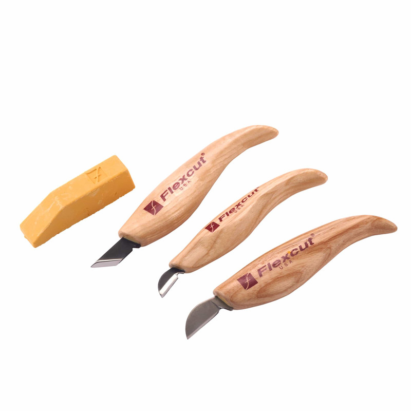 Chip Carving Tool Set with Sharpening Compound - 3 Piece